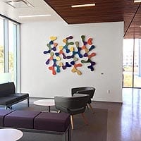 Link Tangled 1 | (Install at right in San Diego, CA of Link 2 | Dimensions: 9.5’ high x 7’ wide | Link 2 measures 7’ wide x 5’ high) | Medium: acrylic paint on wood with hi gloss resin top coat