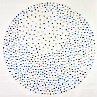 Cluster Sphere | Dimensions: 60 in diameter x 2in D | Medium: acrylic on wood