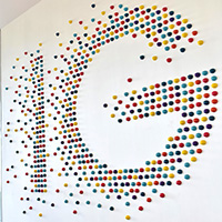 Medium: acrylic paint on wooden demi spheres | Dimensions: 11 ft W x 10 ft H