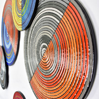 Overlapping Split Circles | Dimensions: 9ft W x 4ft H | Medium: acrylic and hi gloss resin on wood