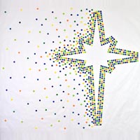 Star Logo | Dimensions: 7ft H x 8ft W | Medium: acrylic paint on (qty 754) 1/2in wooden demi-spheres