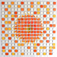 Collage: Orange Gerber | Dimensions: 54in high x 54in wide | Medium: mixed media