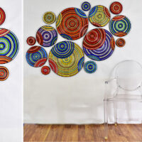 Overlapping Concentric Circles | Dimensions: 107in wide x 36in high | Medium: acrylic and resin on wood