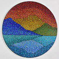 Fractured Mountain Vista I | Dimensions: 48in Diameter x 3/4in D | Medium: acrylic on wood