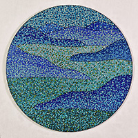 Fractured Mountain Vista II | Dimensions: 48in Diameter x 3/4in D | Medium: acrylic on wood