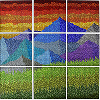 Fractured Mountain Vista III I Dimensions: 74in W x 74in H (9 panels) | Medium: acrylic and high gloss resin on wood