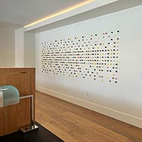 Cluster Pixellate Mini | Dimensions: (L) 12ft wide x 4ft high (R) 16 ft wide x 4 ft H | Medium: acrylic and on wood