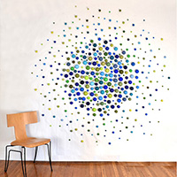Cluster Sphere Exploding Circle | Dimensions: 84” diameter x 2” deep | Medium: acrylic paint on wooden spheres